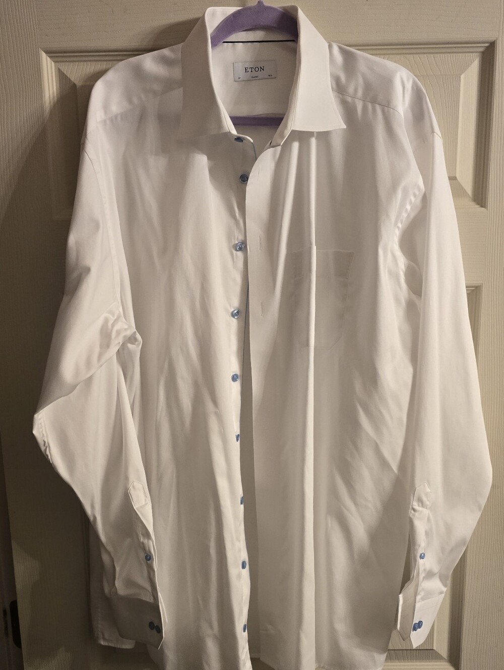 Eton White Dress Shirt with Blue Accent Buttons